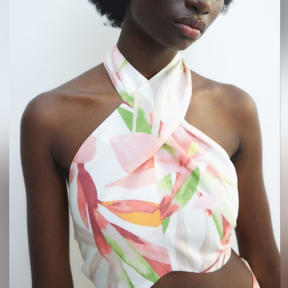 H&M Floral Halter Crop Top Multicolored BNWT TOP ONLY!